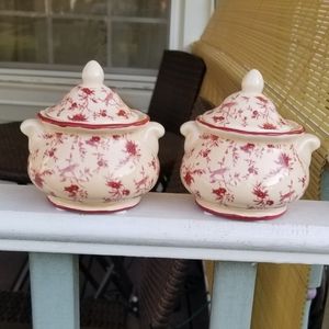 Set Of 2 Red Candle Holders/Sugar Bowls